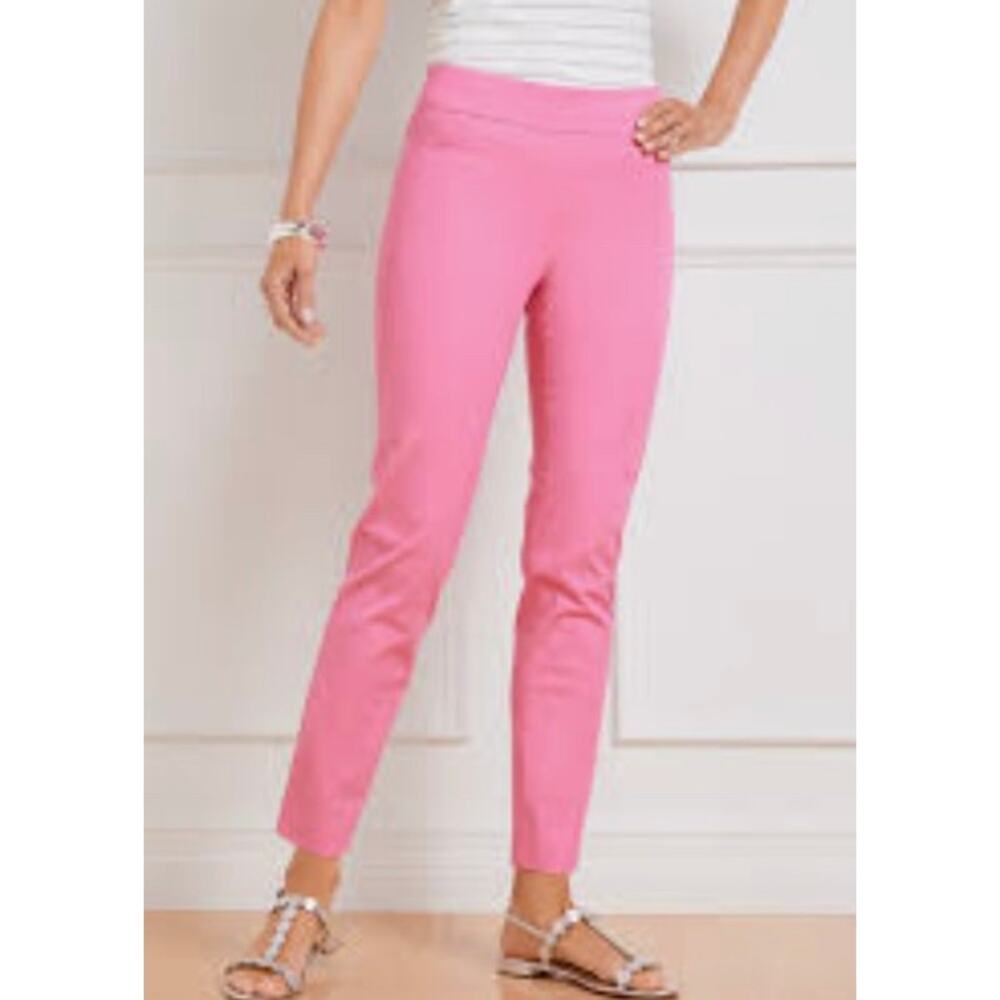 Talbots Womens 8 Petite Pink Chatham Ankle Pants Flat Front Summer Casual